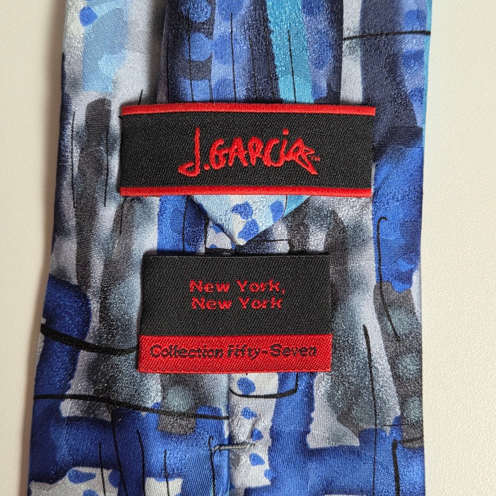 J. Garcia Silk Tie Blue Abstract Art Collection Fifty-Seven New York Necktie